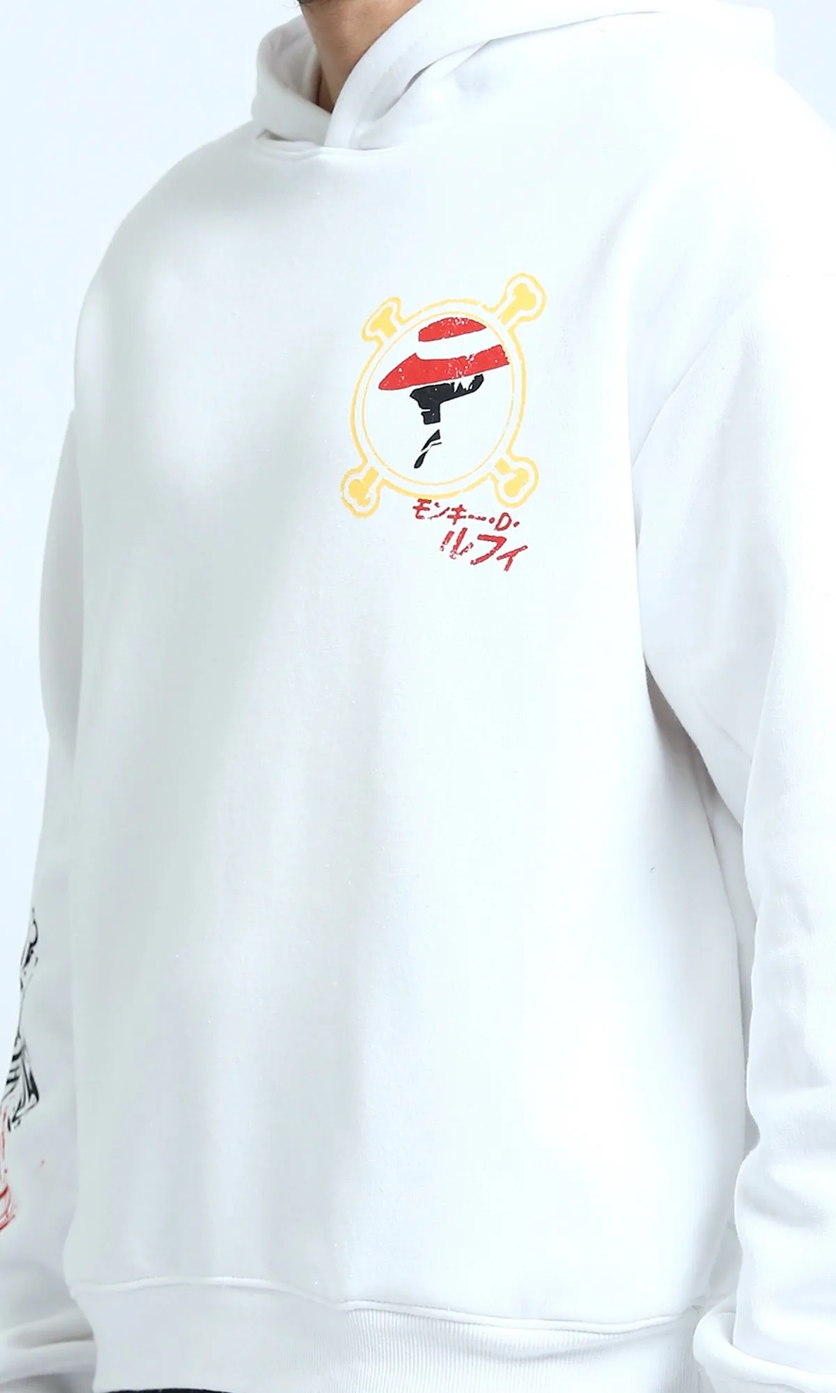 O202200 - Printed Long Sleeves Hoodie - White