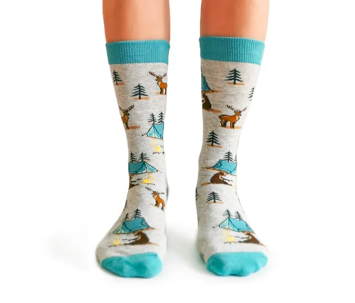 "Camping Queen" Cotton Crew Socks by Uptown Sox - Medium