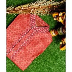 Red Cotton Silk Embroidered Kurta