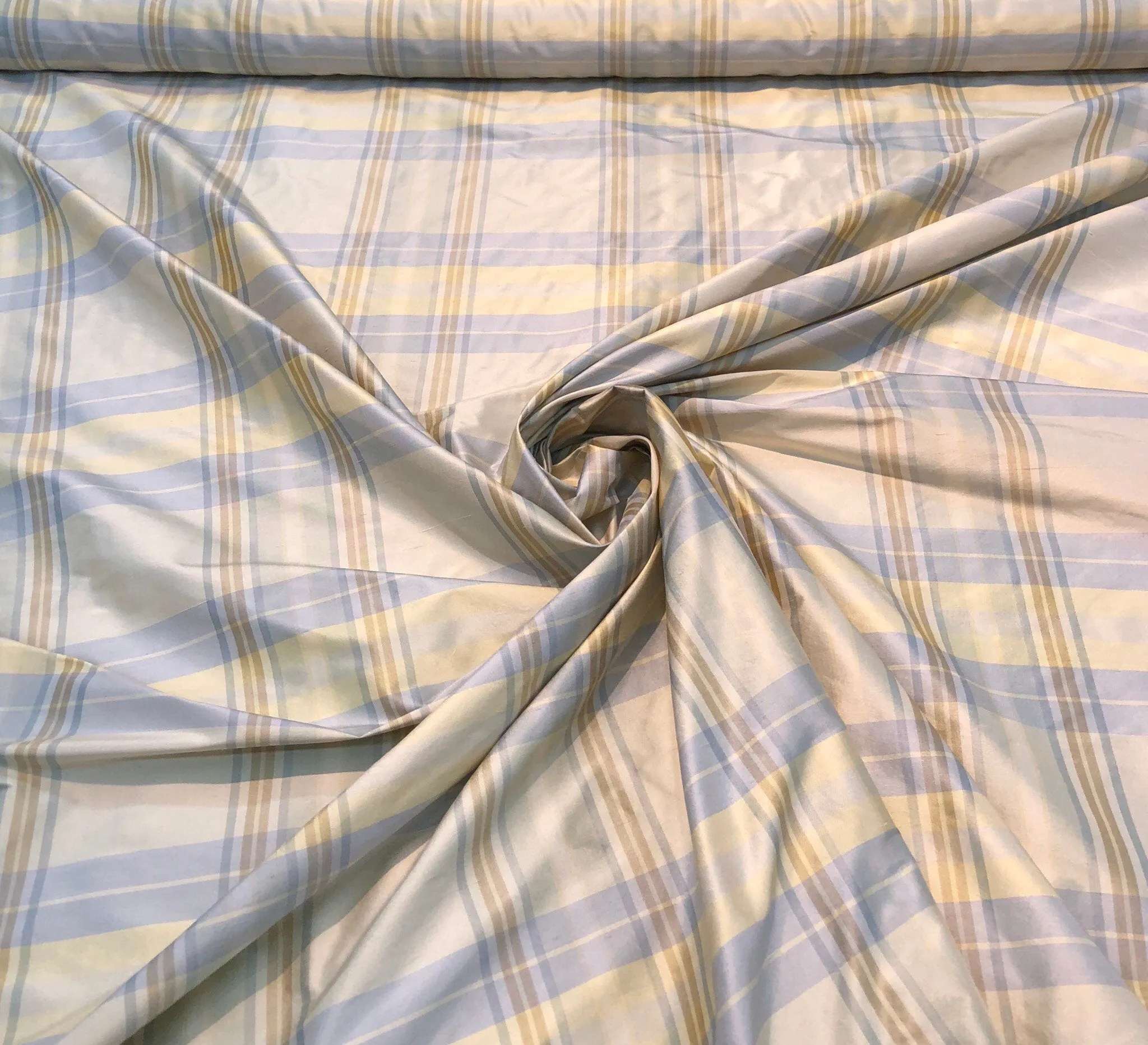 Silk shantung plaid 54&quot; wide    Beautiful beige purple color silk shantung fabric sold by the yard