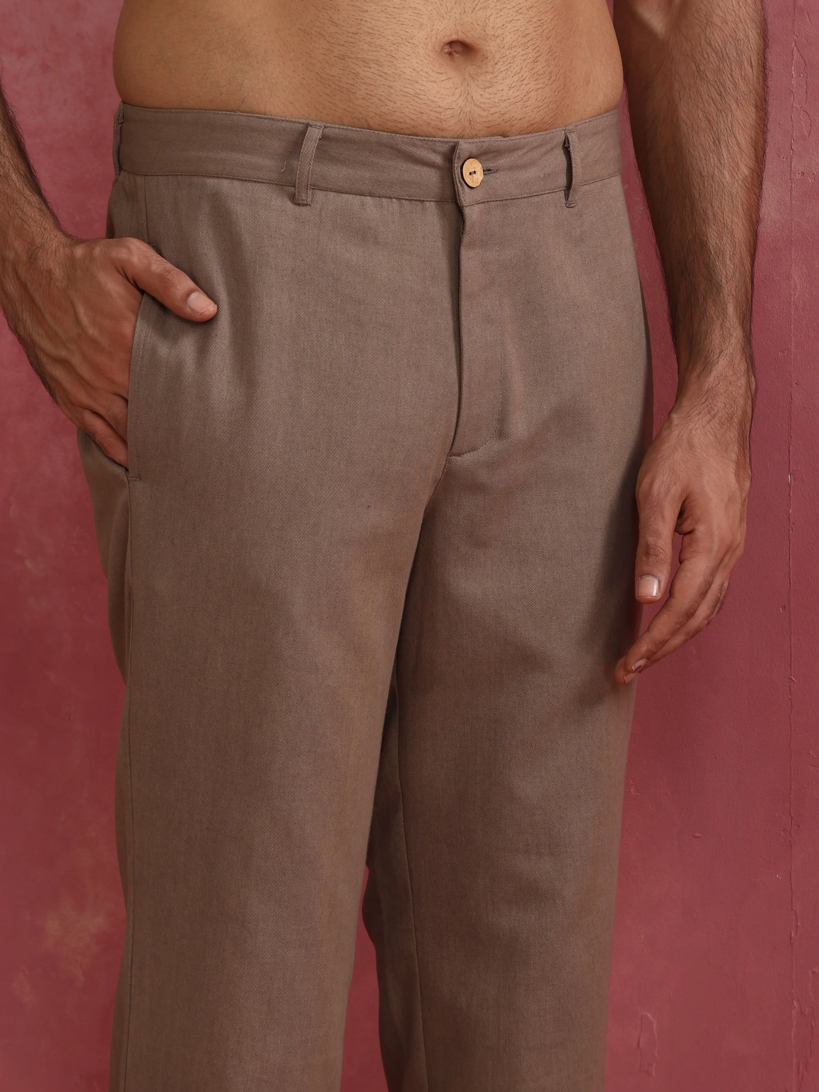 trueBrowns Men's Beige Cotton Twill Pant