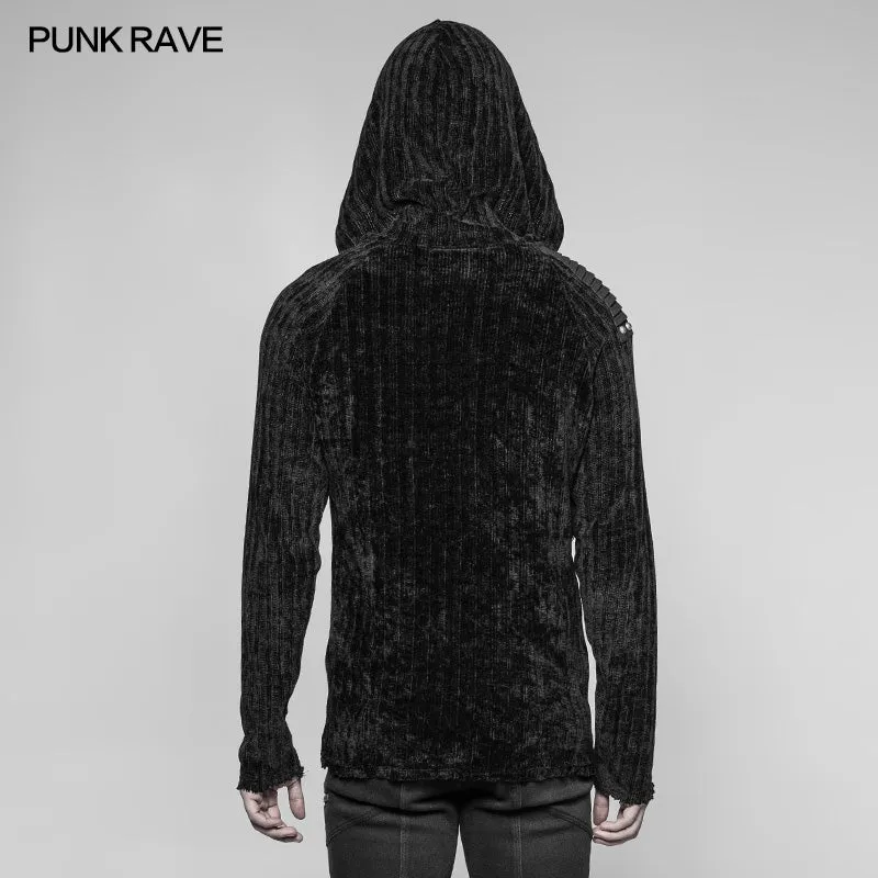 WM-046 Mens Dark Punk Knitting Hoodies Personality Mosaic Hooded Sweater Top