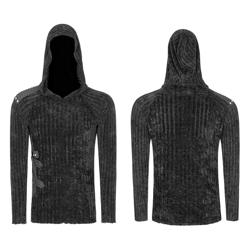 WM-046 Mens Dark Punk Knitting Hoodies Personality Mosaic Hooded Sweater Top