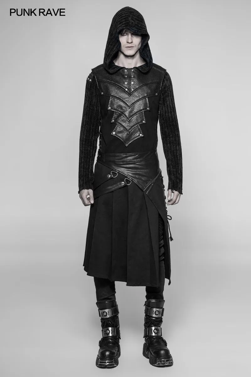 WM-046 Mens Dark Punk Knitting Hoodies Personality Mosaic Hooded Sweater Top