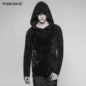 WM-046 Mens Dark Punk Knitting Hoodies Personality Mosaic Hooded Sweater Top