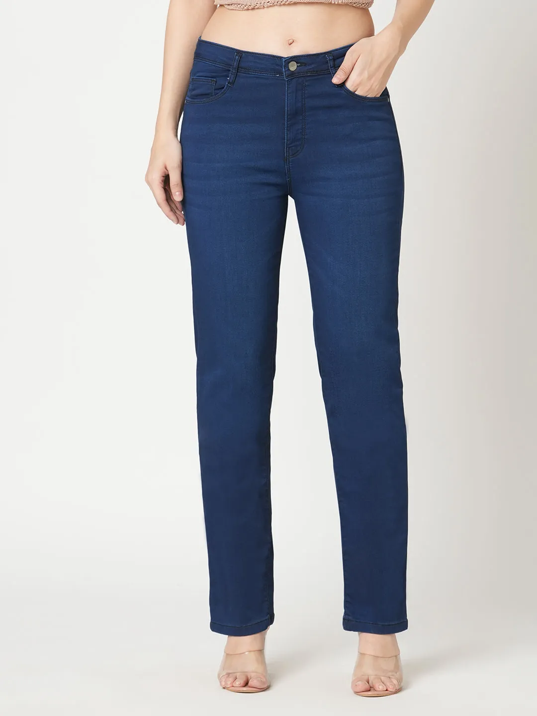Women Carbon Blue High-Rise Slim Straight Fit Jeans