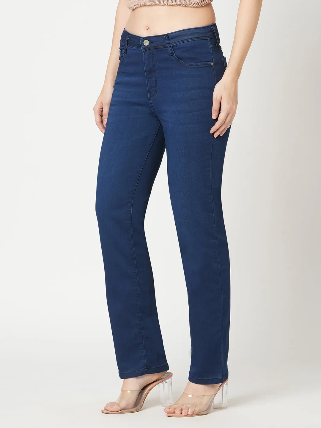 Women Carbon Blue High-Rise Slim Straight Fit Jeans