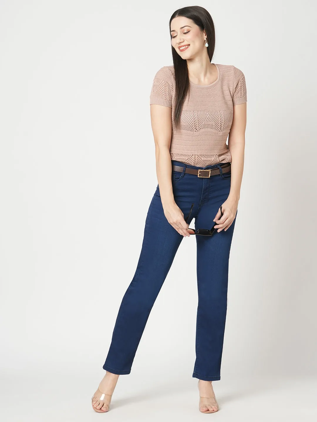 Women Carbon Blue High-Rise Slim Straight Fit Jeans