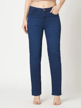 Women Carbon Blue High-Rise Slim Straight Fit Jeans