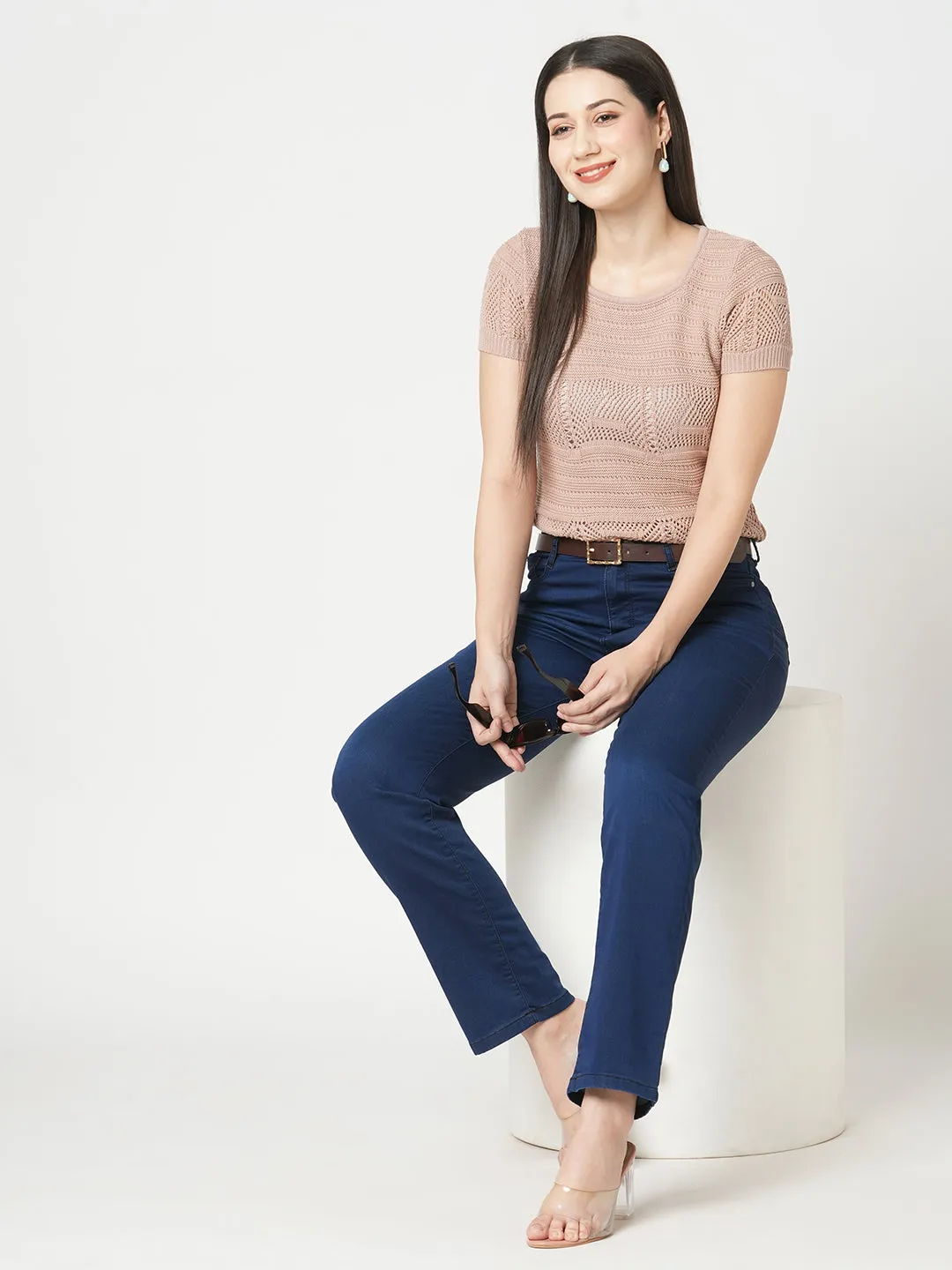 Women Carbon Blue High-Rise Slim Straight Fit Jeans