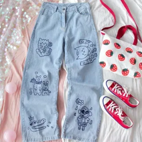 Women Jeans High Waist Trousers Baggy Vintage Straight Denim Pants