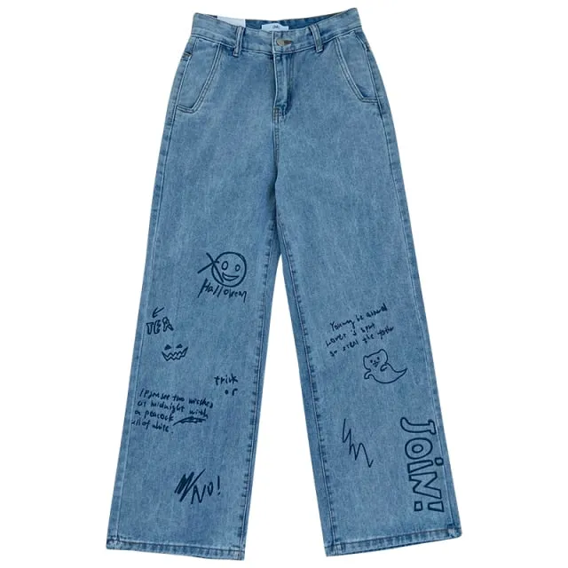 Women Jeans High Waist Trousers Baggy Vintage Straight Denim Pants