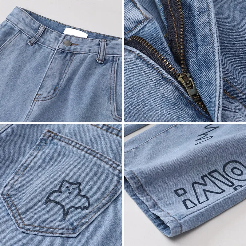 Women Jeans High Waist Trousers Baggy Vintage Straight Denim Pants